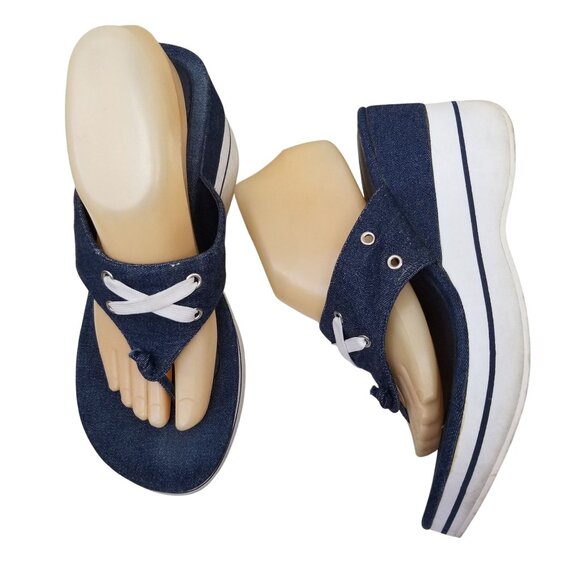Lower East Side 10 Blue Jean Denim Thong Sandals Chunky Platform 90s Y2K - Picture 1 of 12